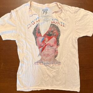David Bowie 75 Small t-shirt distressed split Aladdin Sane Duffy album‎ art glam